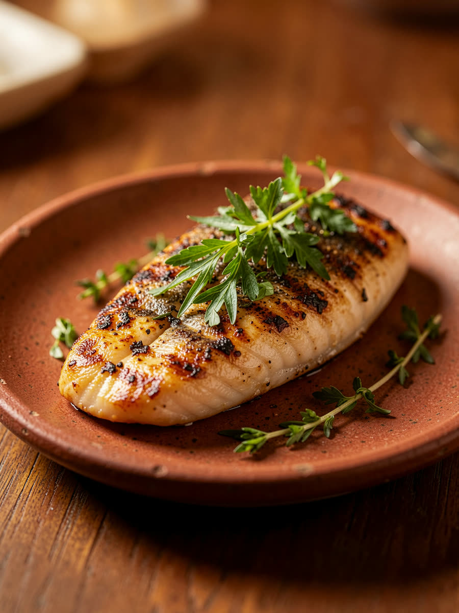 Peixe grelhado com ervas e limão